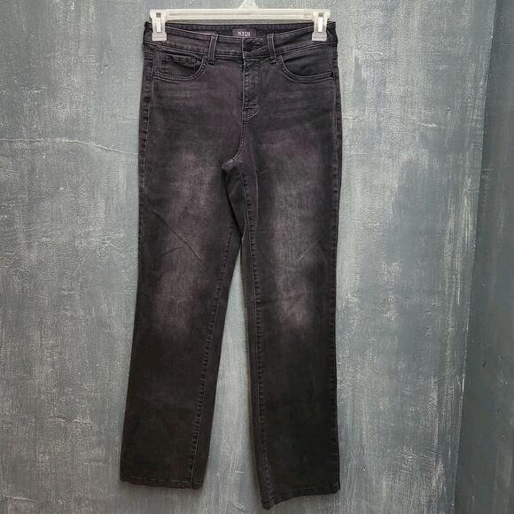 NYDJ Marilyn Straight Leg Jean 4 Black Charcoal Stretch High Rise Lift Tuck - Picture 1 of 10